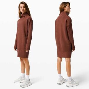 Lululemon Sweater Dress Textured Ancient Cooper Rust Mock Neck Long Sleeve 4